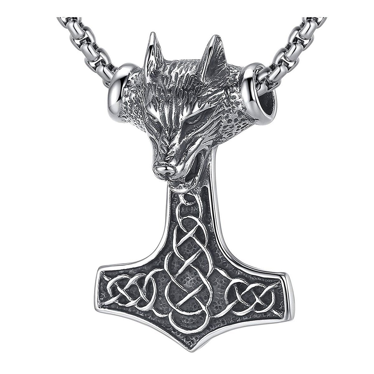 Viking Celtic Knot Wolf Thor Hammer Vintage Stainless Steel Pendant Chain Secondary image