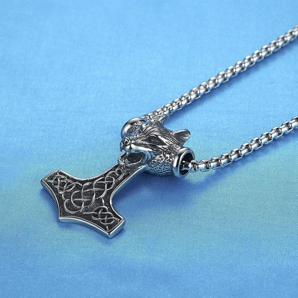 Viking Celtic Knot Wolf Thor Hammer Vintage Stainless Steel Pendant Chain Main image