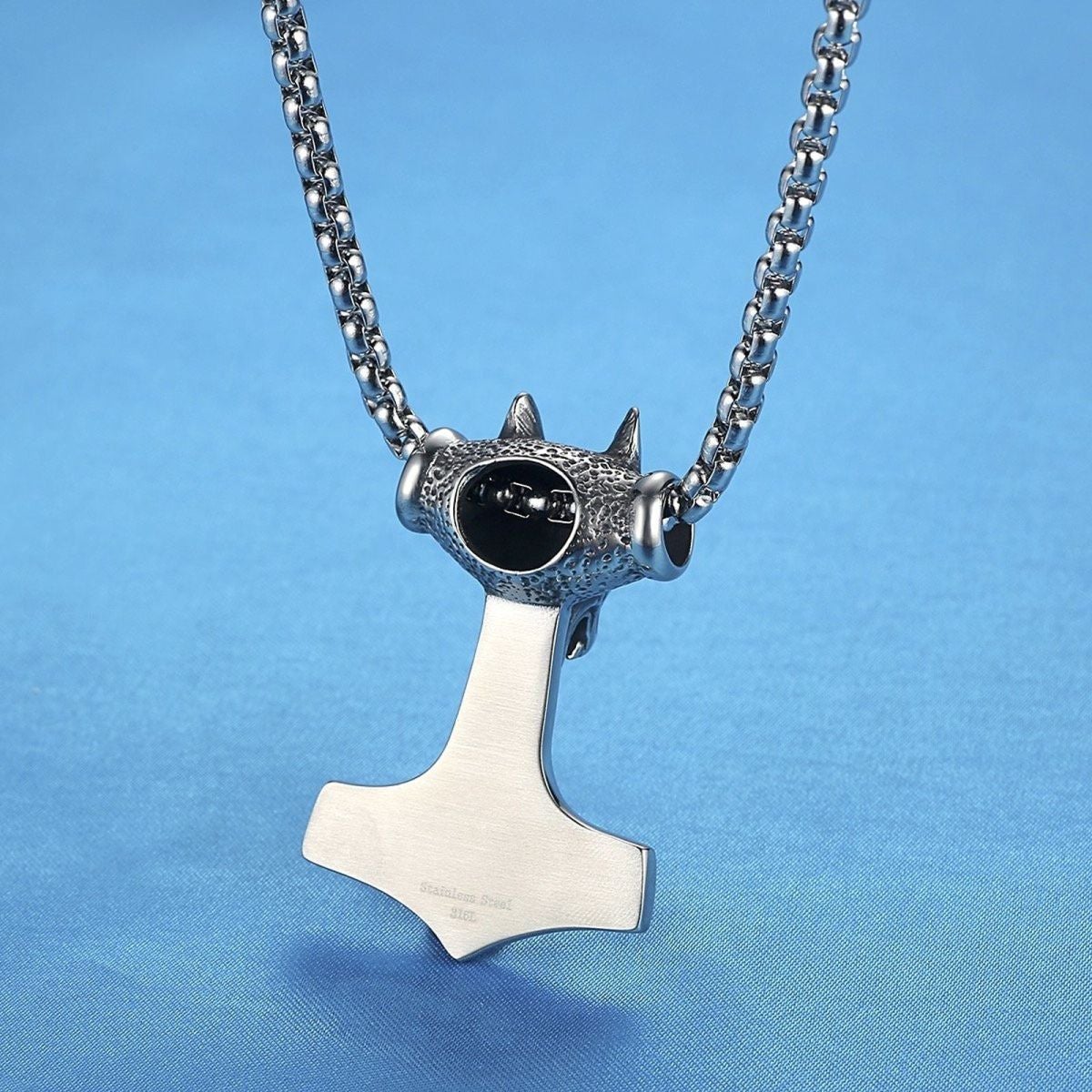 Viking Celtic Knot Wolf Thor Hammer Vintage Stainless Steel Pendant Chain For Men