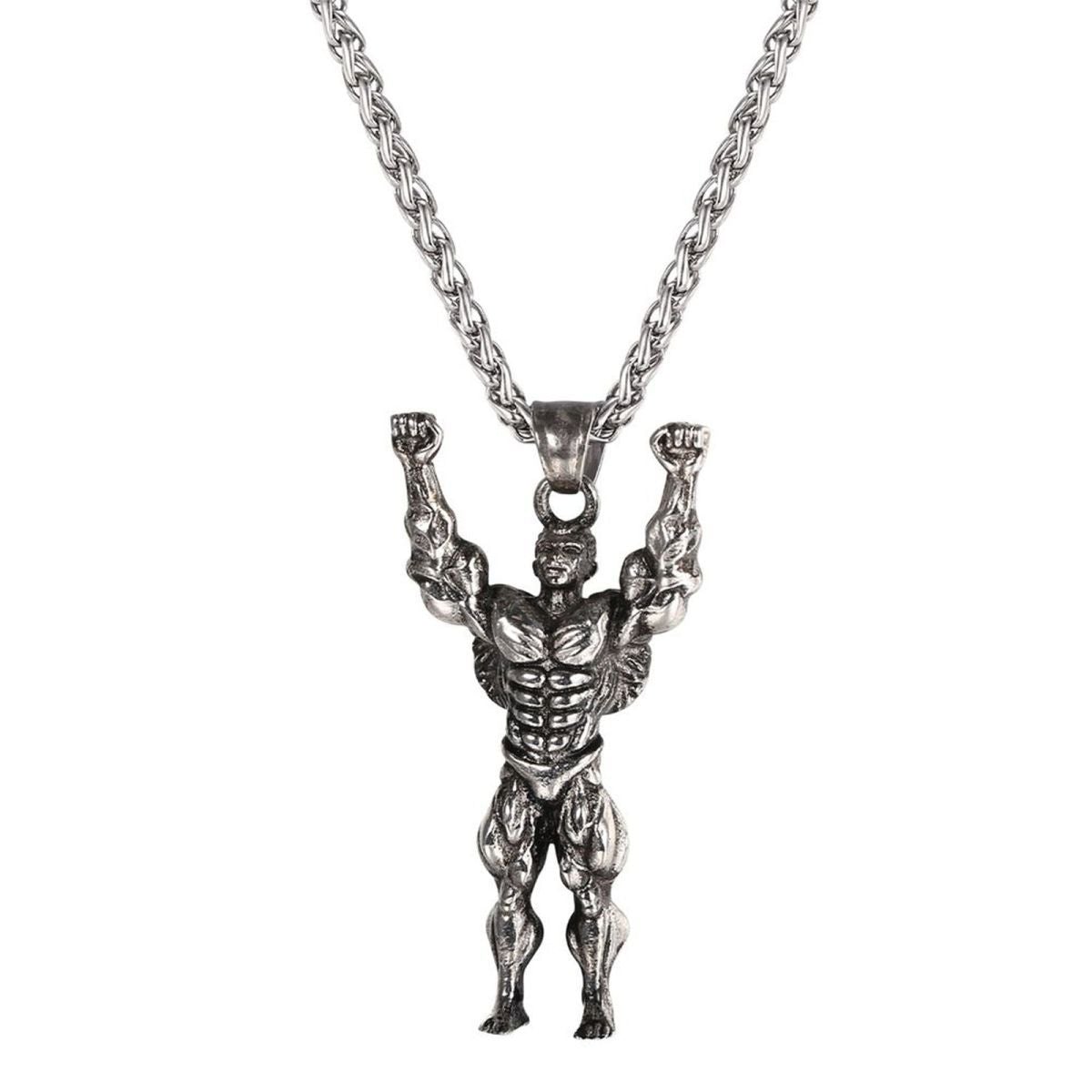 Gym Fitness Body Builder Wrestler Silver Stainless Steel Pendant Chain For Men Secondary image