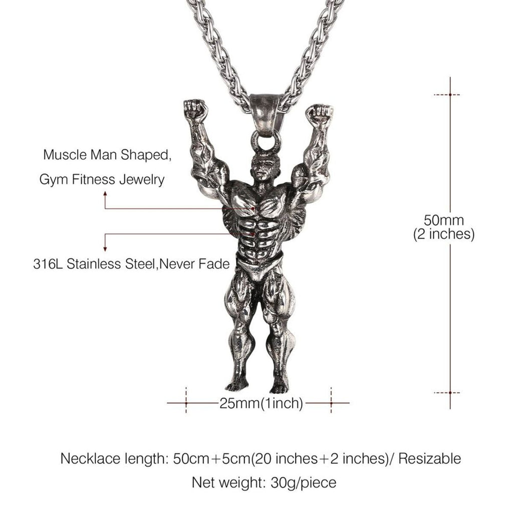 Gym Fitness Body Builder Wrestler Silver Stainless Steel Pendant Chain For Men