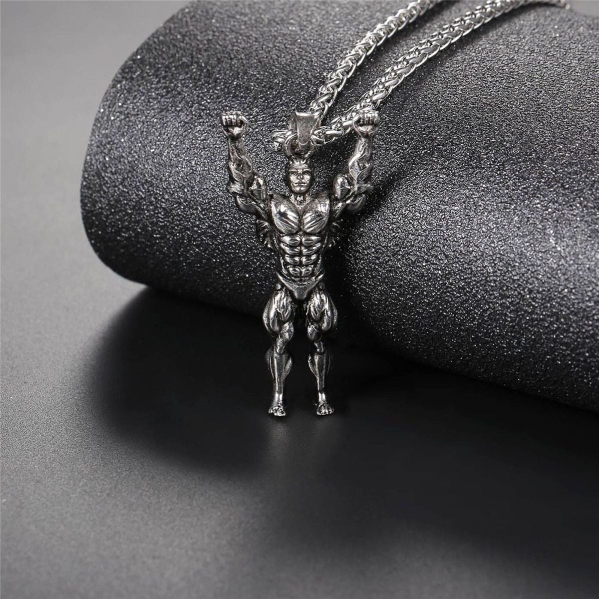 Gym Fitness Body Builder Wrestler Silver Stainless Steel Pendant Chain For Men Main image