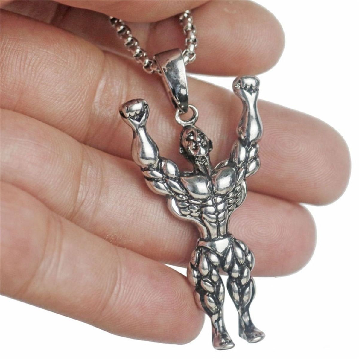 Gym Fitness Body Builder Wrestler Silver Stainless Steel Pendant Chain For Men