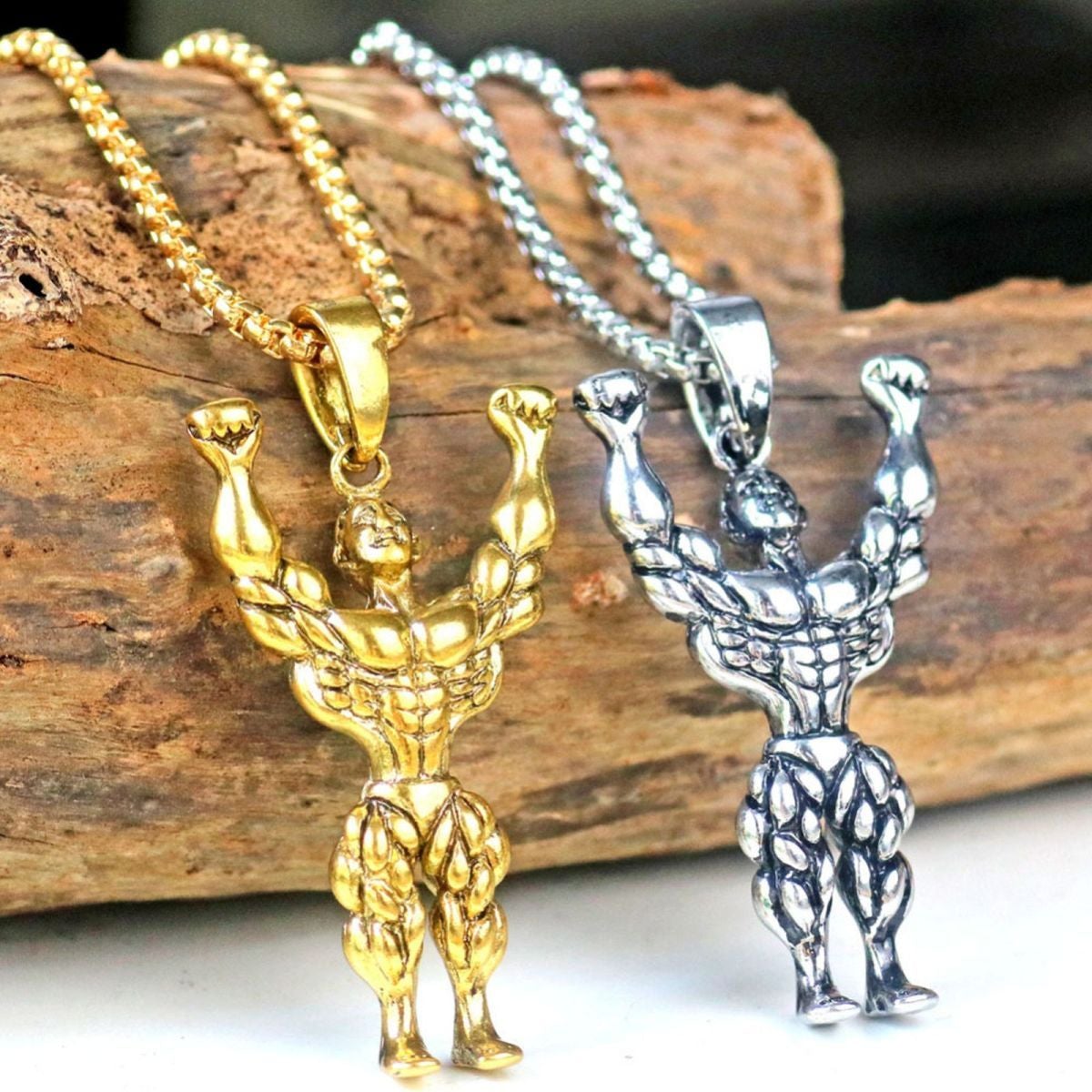 Gym Fitness Body Builder Wrestler Silver Stainless Steel Pendant Chain For Men