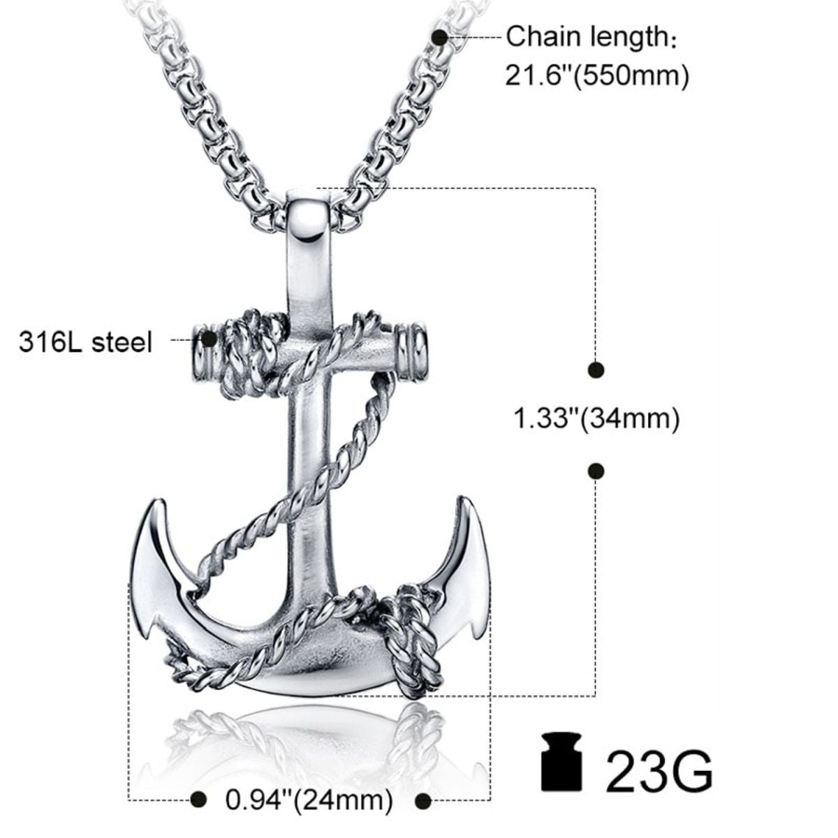 Marine Rudder Anchor Sailor Silver Stainless Steel Pendant Chain Bulk