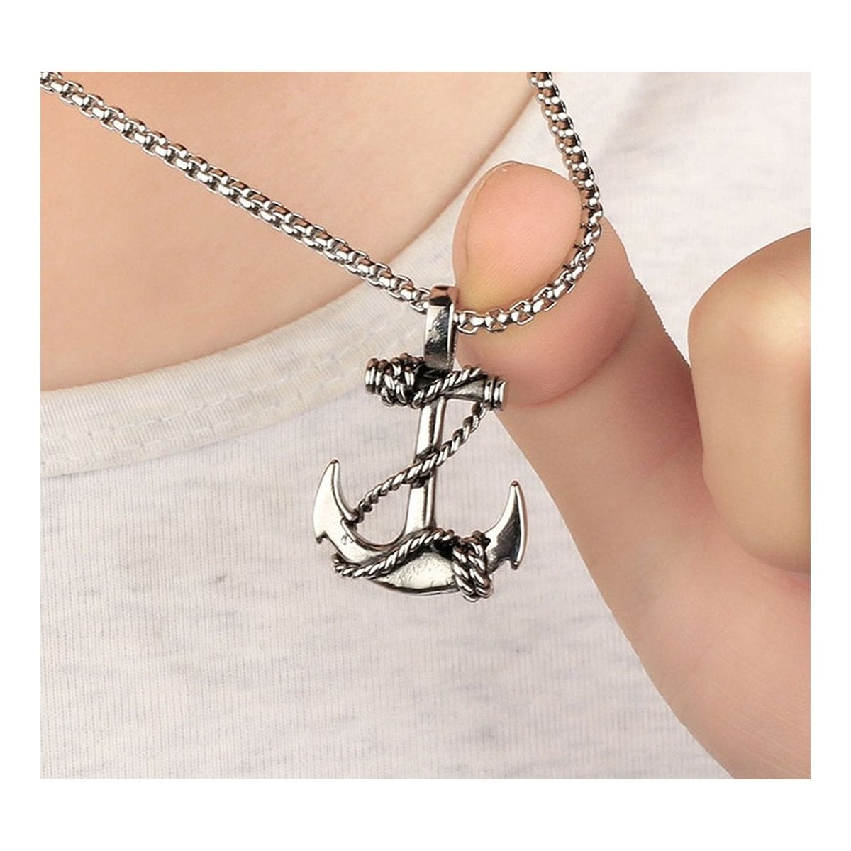 Marine Rudder Anchor Sailor Silver Stainless Steel Pendant Chain Bulk