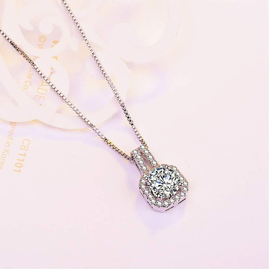 Dainty Classic Solitaire American Diamond Crystal Pendant Chain Bulk