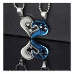 Couple Heart I Love You Blue Silver Stainless Steel Chain Pendant Combo