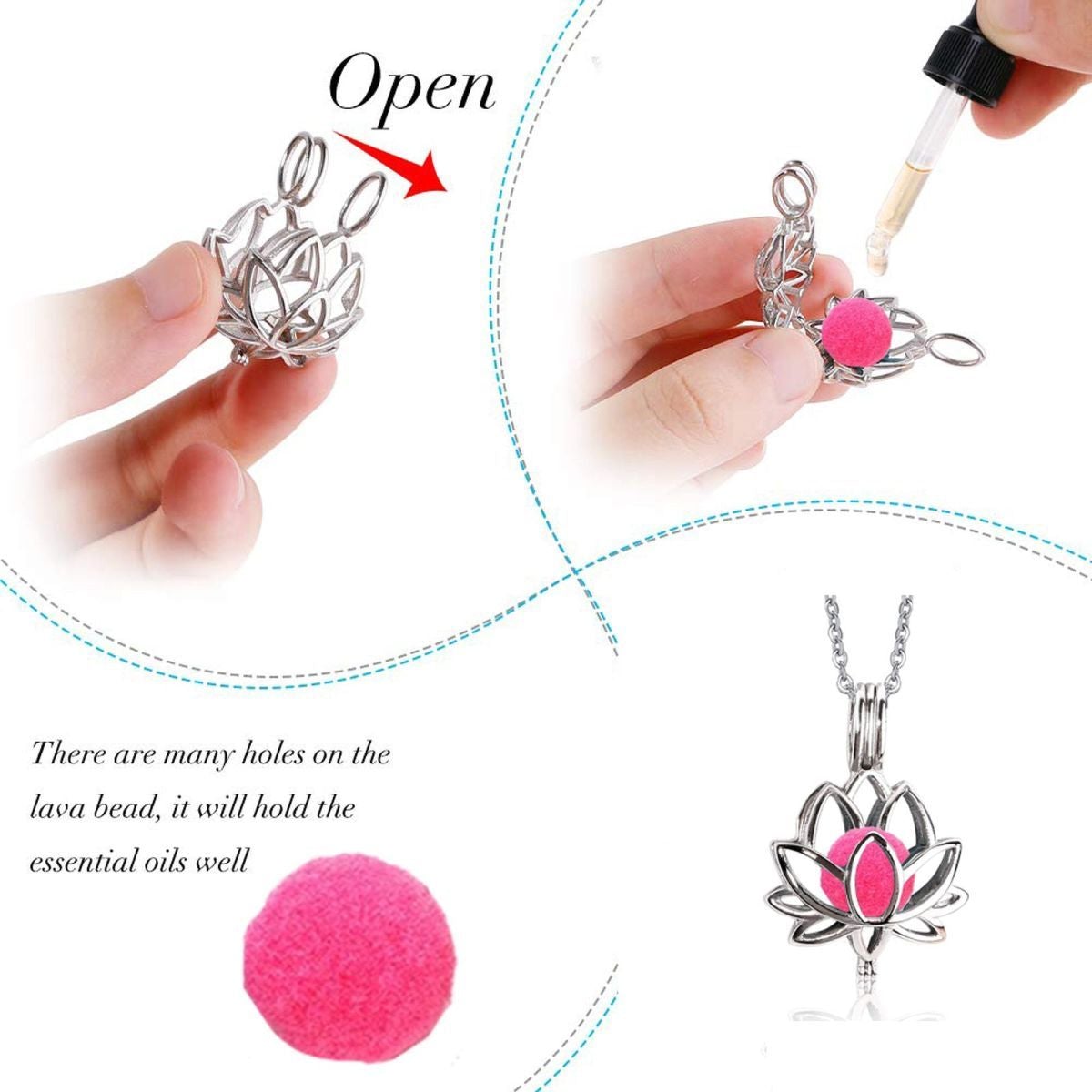 Lotus Flower Aromatherapy Oil Perfume Diffuser Openable Pendant Chain