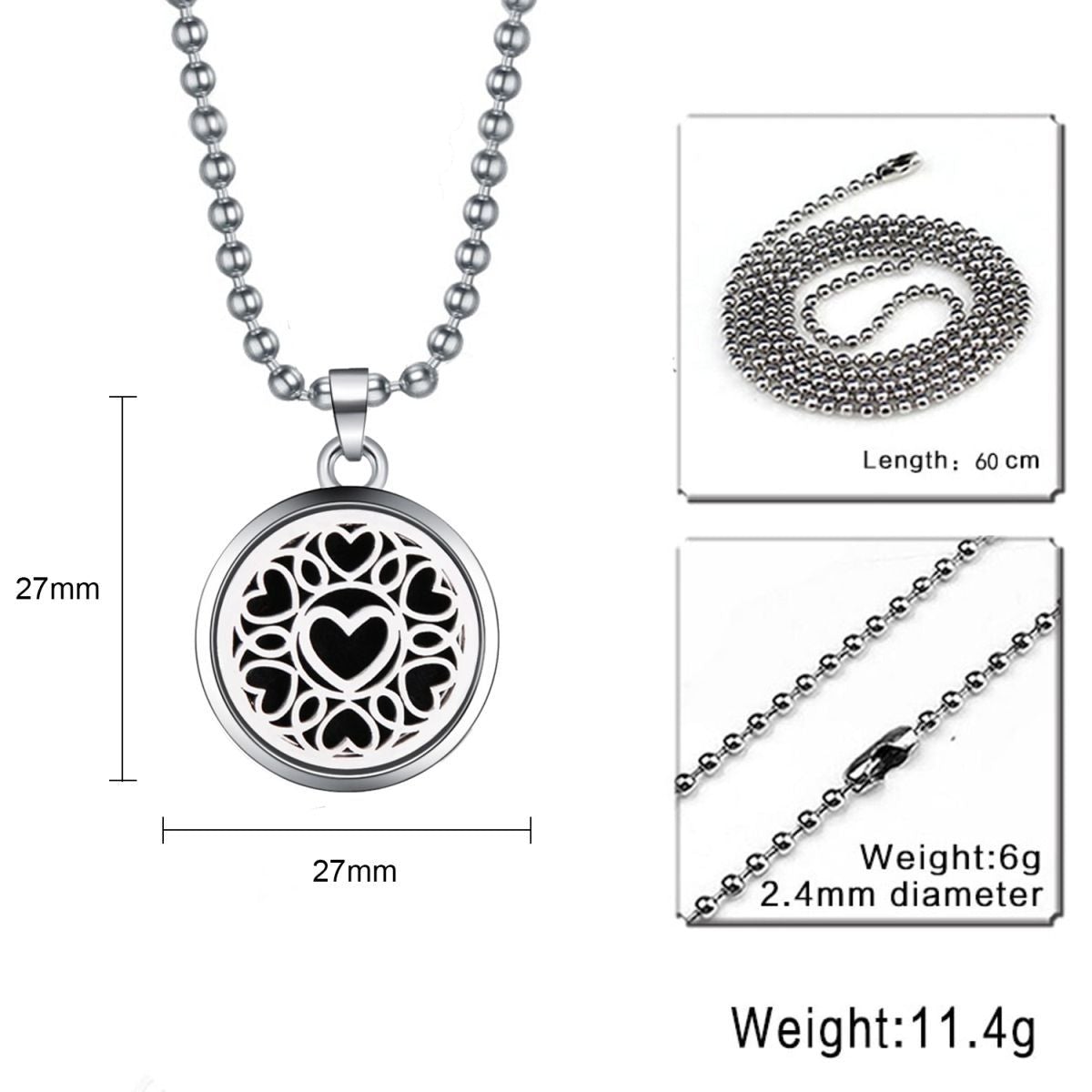 Love Heart Aroma Therapy Perfume Diffuser 8 Refill Pad Pendant Chain
