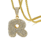 Hip Hop Iced Out Alphabet Initial Letter A 18K Gold Pendant Chain Bulk
