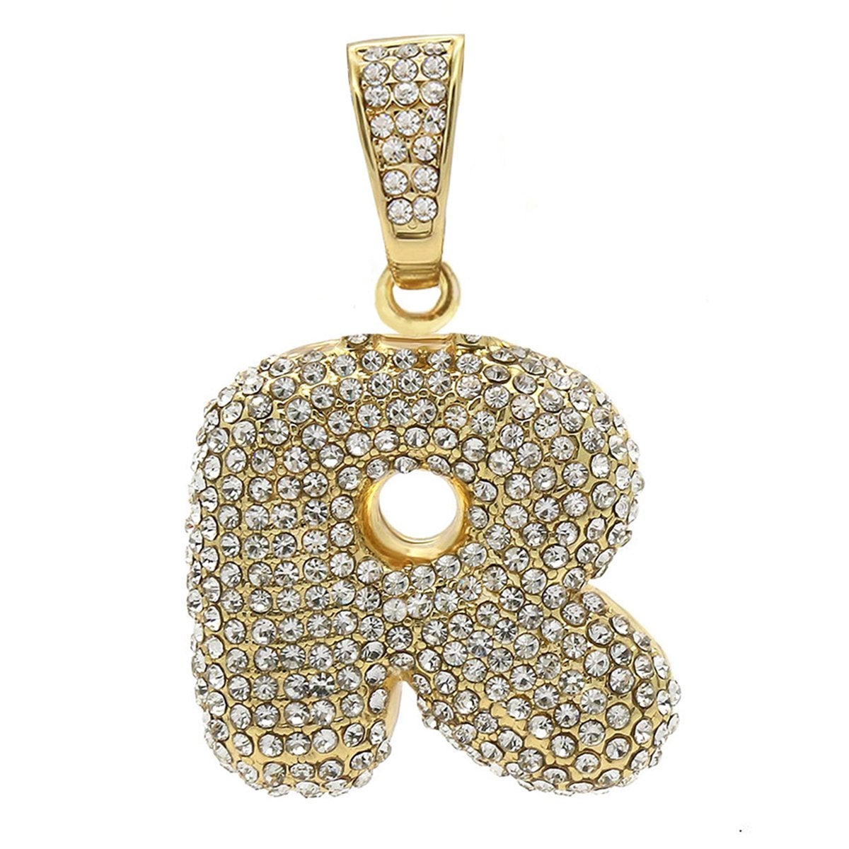 Hip Hop Iced Out Iced Out Alphabet Initial Letter R 18K Gold Stainless Steel Pendant Women Men Main image