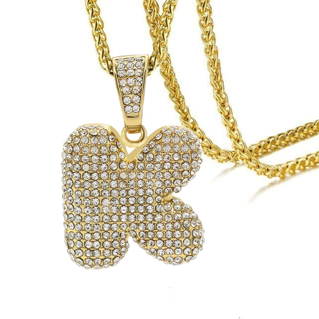 Hip Hop Iced Out Alphabet Initial Letter A 18K Gold Pendant Chain Bulk