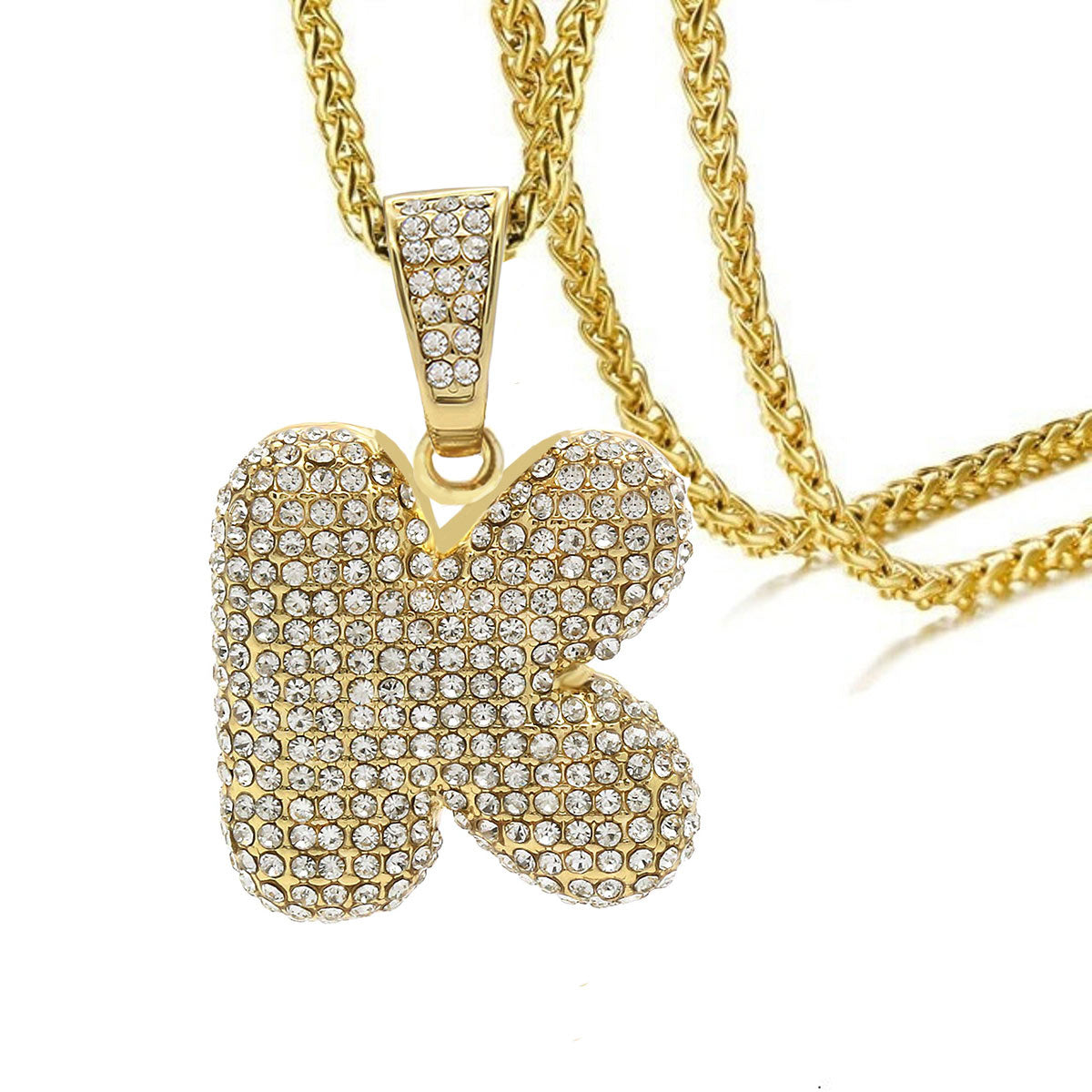Hip Hop Iced Out Alphabet Initial Letter A 18K Gold Pendant Chain Bulk