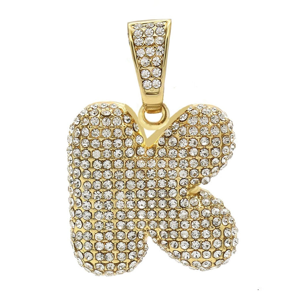 Hip Hop Iced Out Iced Out Alphabet Initial Letter R 18K Gold Stainless Steel Pendant Women Men