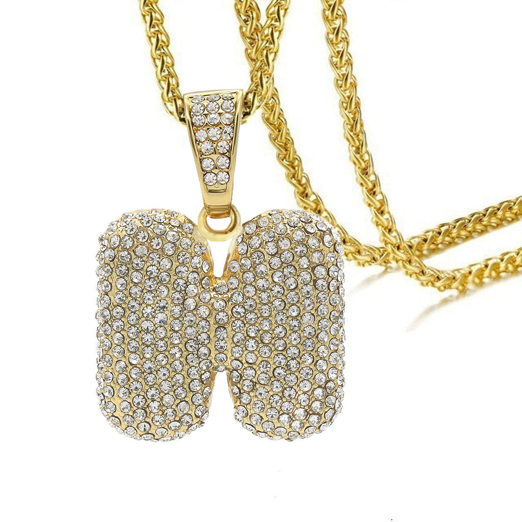 Hip Hop Iced Out Alphabet Initial Letter A 18K Gold Pendant Chain Bulk