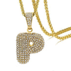 Hip Hop Iced Out Alphabet Initial Letter A 18K Gold Pendant Chain Bulk
