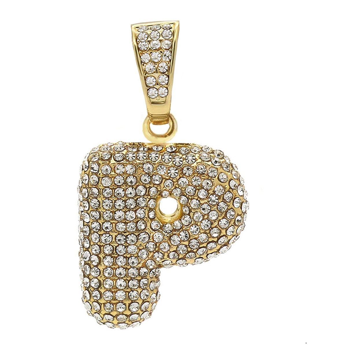 Hip Hop Iced Out Iced Out Alphabet Initial Letter R 18K Gold Stainless Steel Pendant Women Men