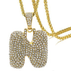 Hip Hop Iced Out Alphabet Initial Letter A 18K Gold Pendant Chain Bulk