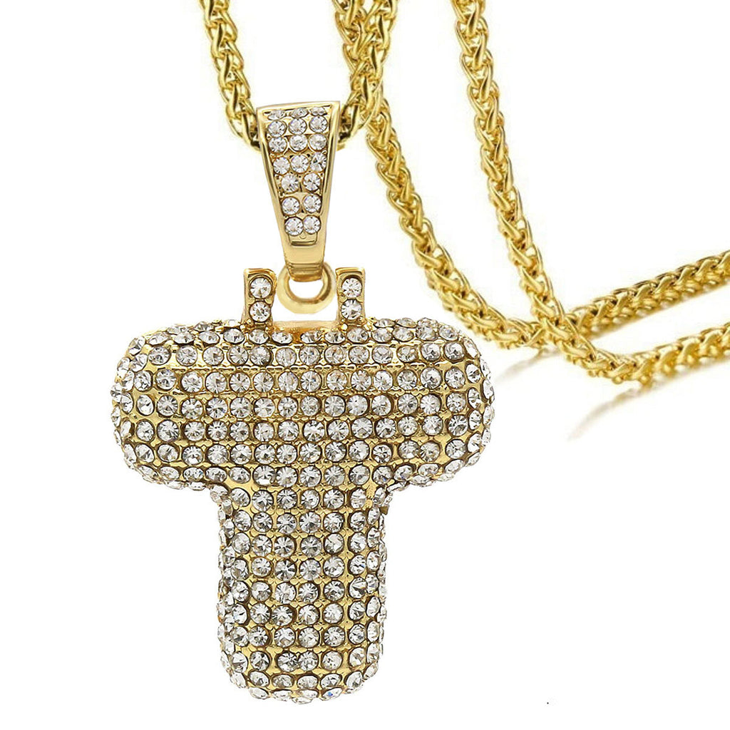 Hip Hop Iced Out Alphabet Initial Letter A 18K Gold Pendant Chain Bulk