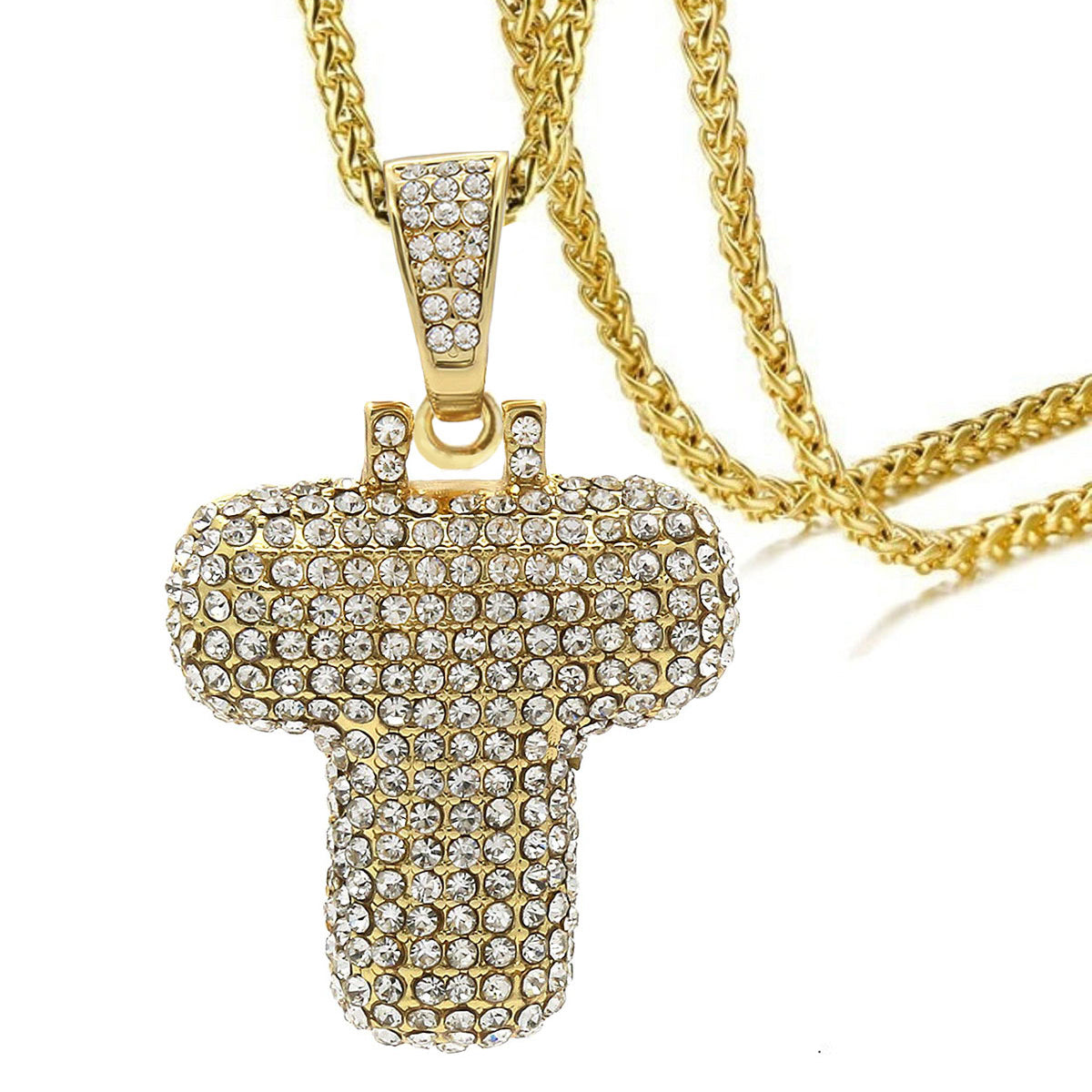 Hip Hop Iced Out Alphabet Initial Letter A 18K Gold Pendant Chain Bulk