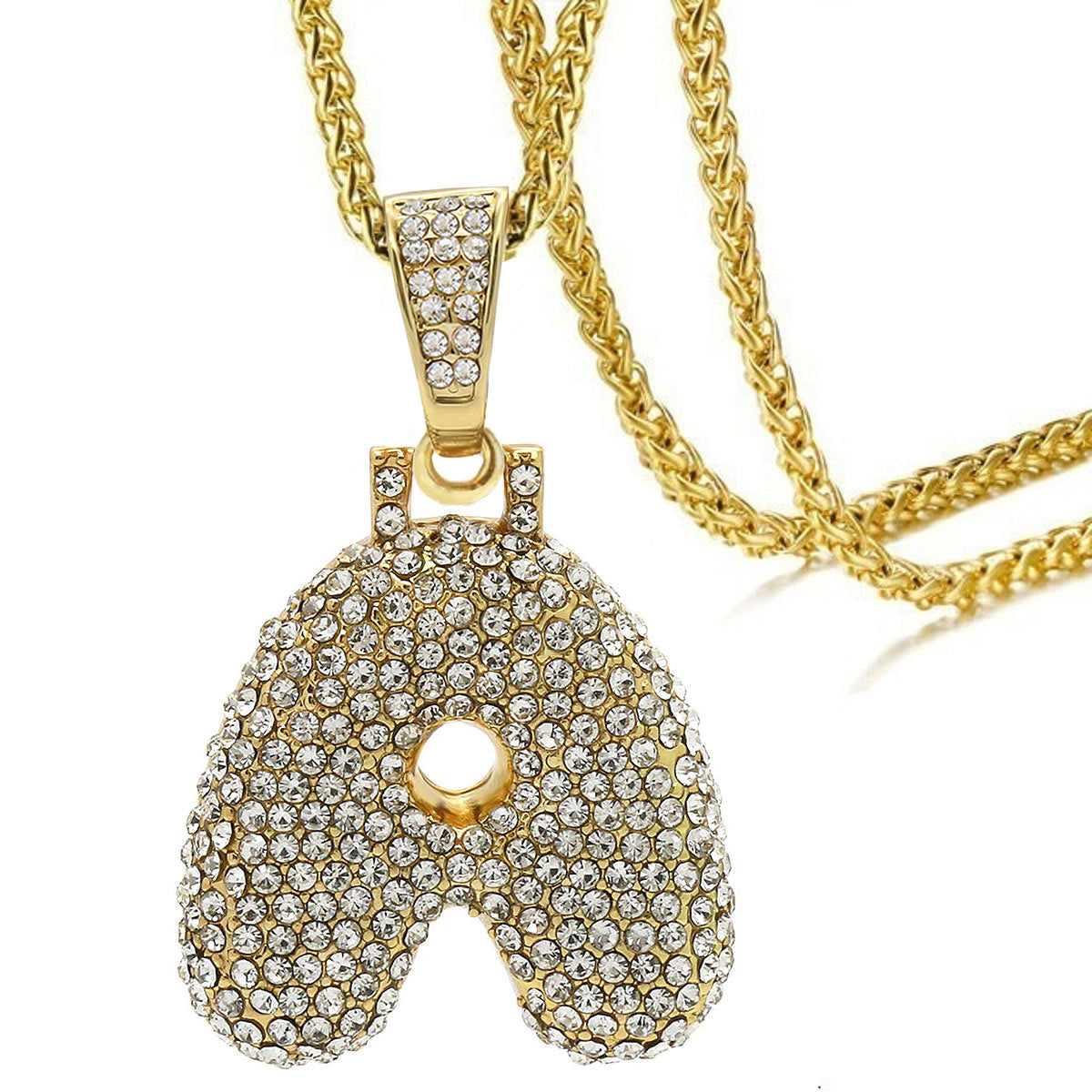 Hip Hop Iced Out Alphabet Initial Letter A 18K Gold Pendant Chain Bulk Main image