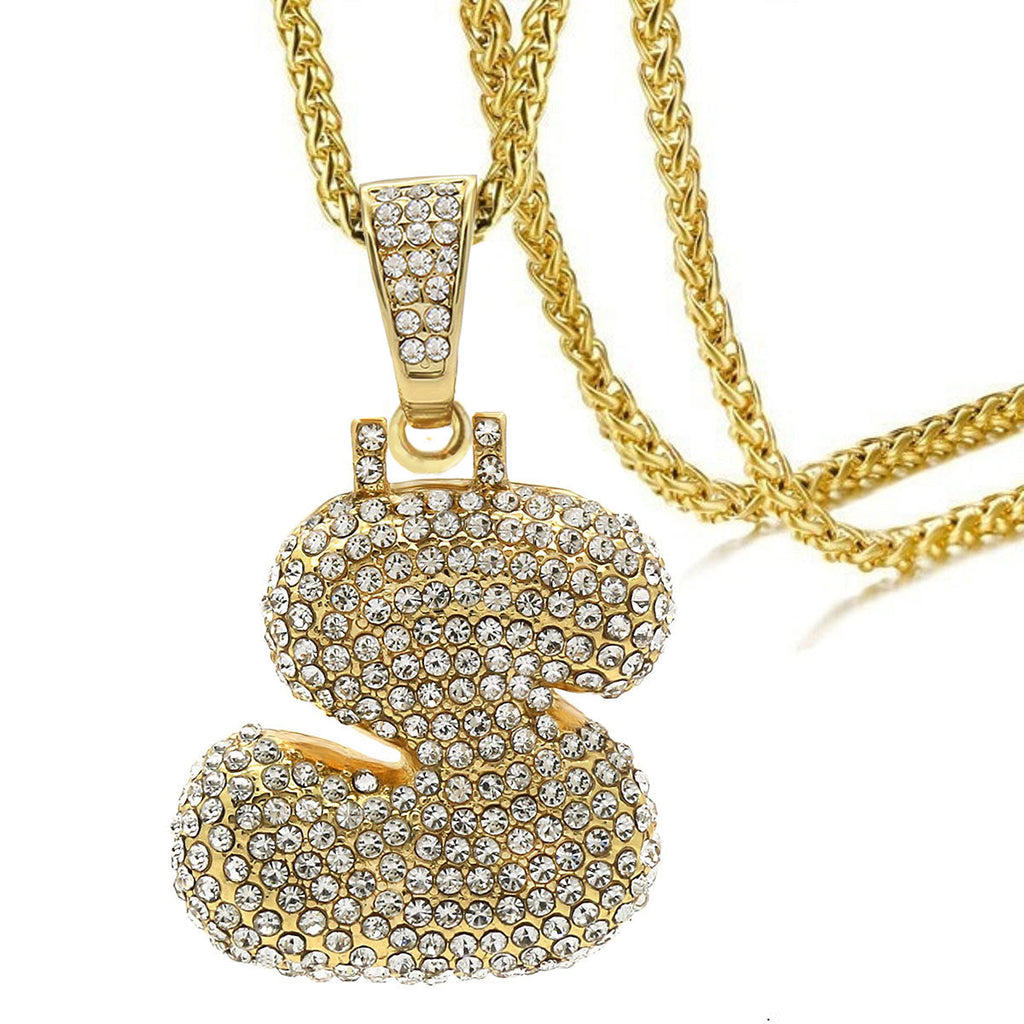 Hip Hop Iced Out Alphabet Initial Letter A 18K Gold Pendant Chain Bulk