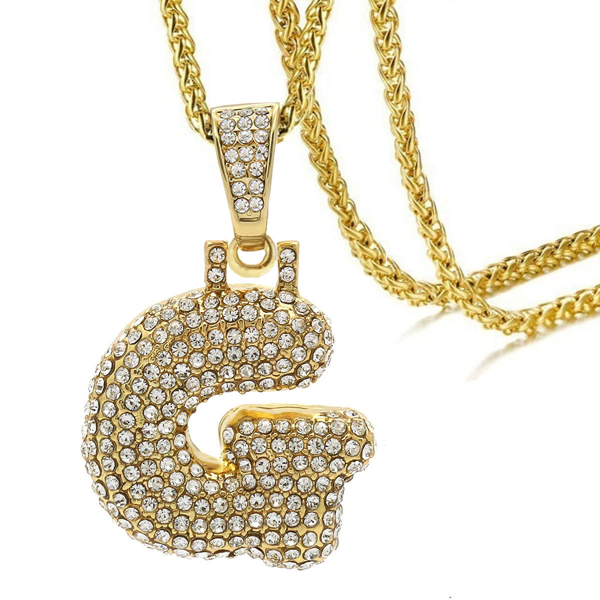 Hip Hop Iced Out Alphabet Initial Letter A 18K Gold Pendant Chain Bulk
