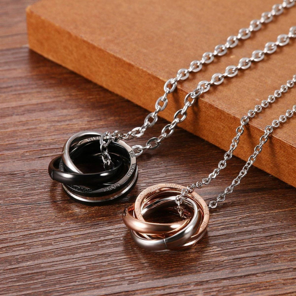 Couple Lovers Valentine Black Stainless Steel Ring Combo Pendant Chain