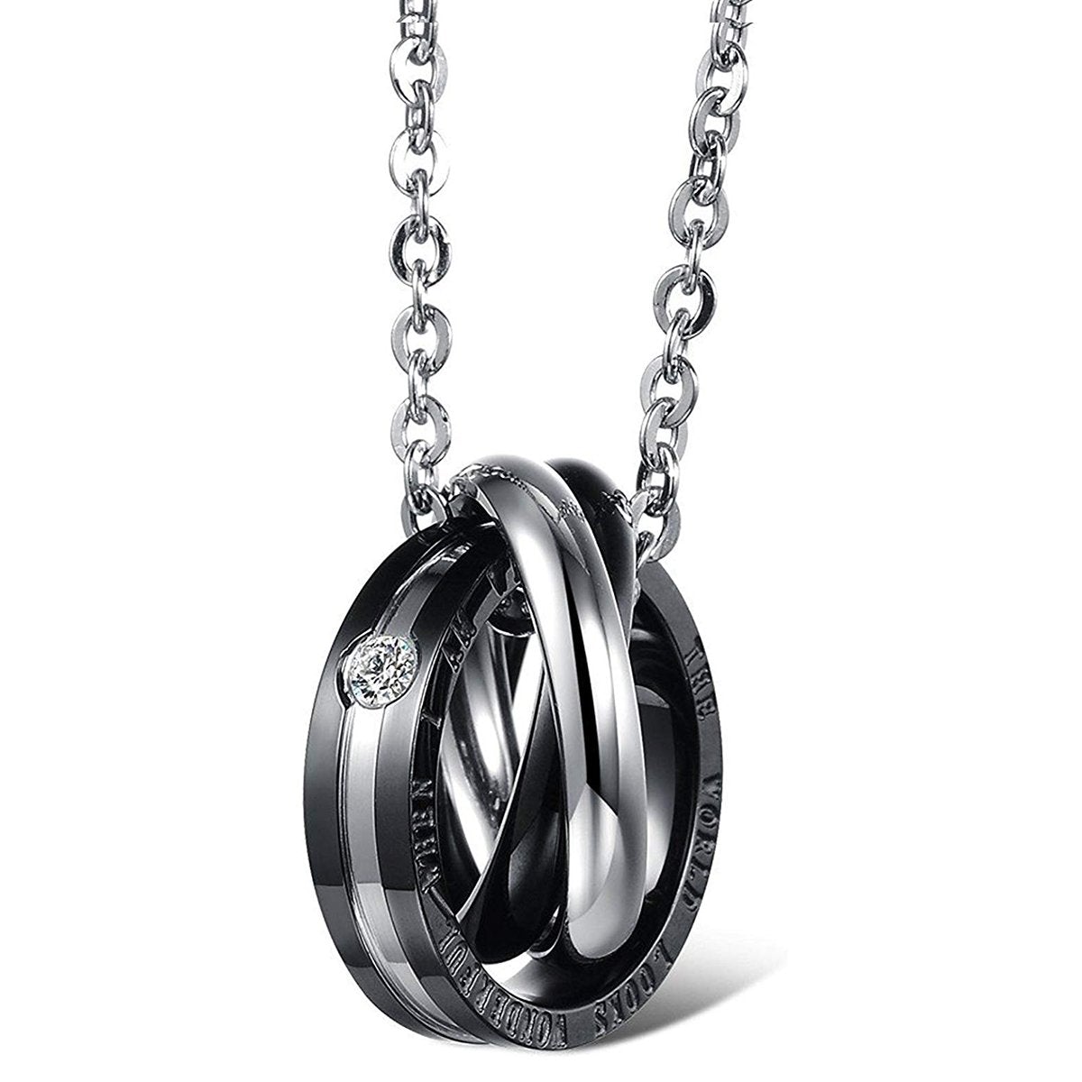 Couple Lovers Stainless Steel CZ Rings Pendant Chain Bulk