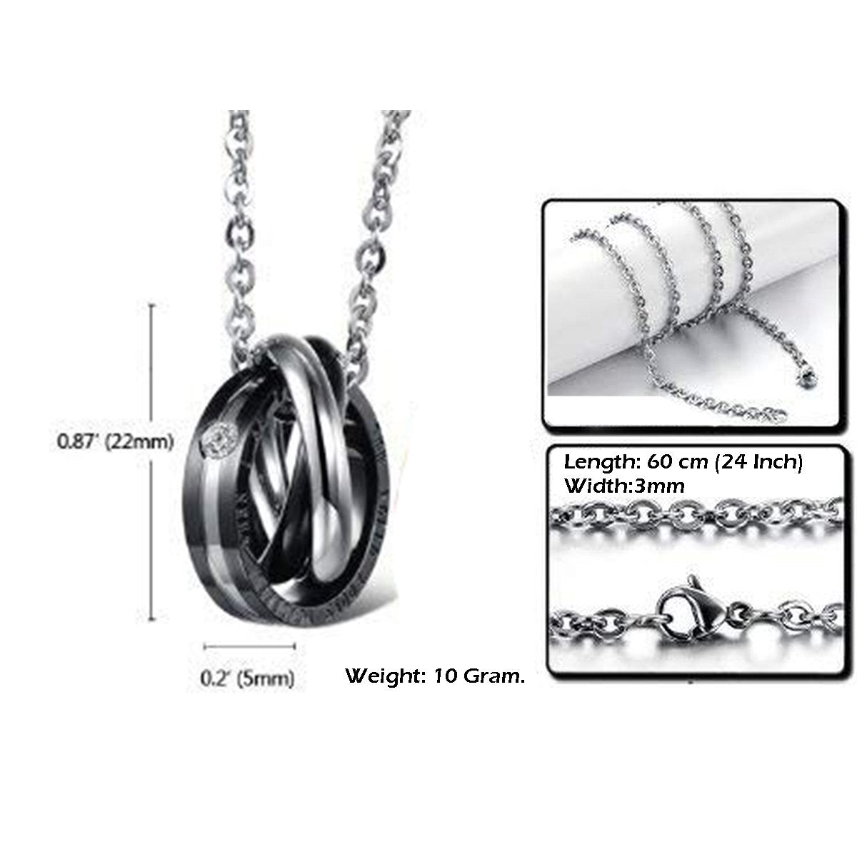 Couple Lovers Stainless Steel CZ Rings Pendant Chain Bulk