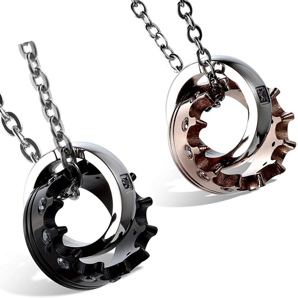 Couple Lovers Valentine Stainless Steel His Her Crown Pendant Chain