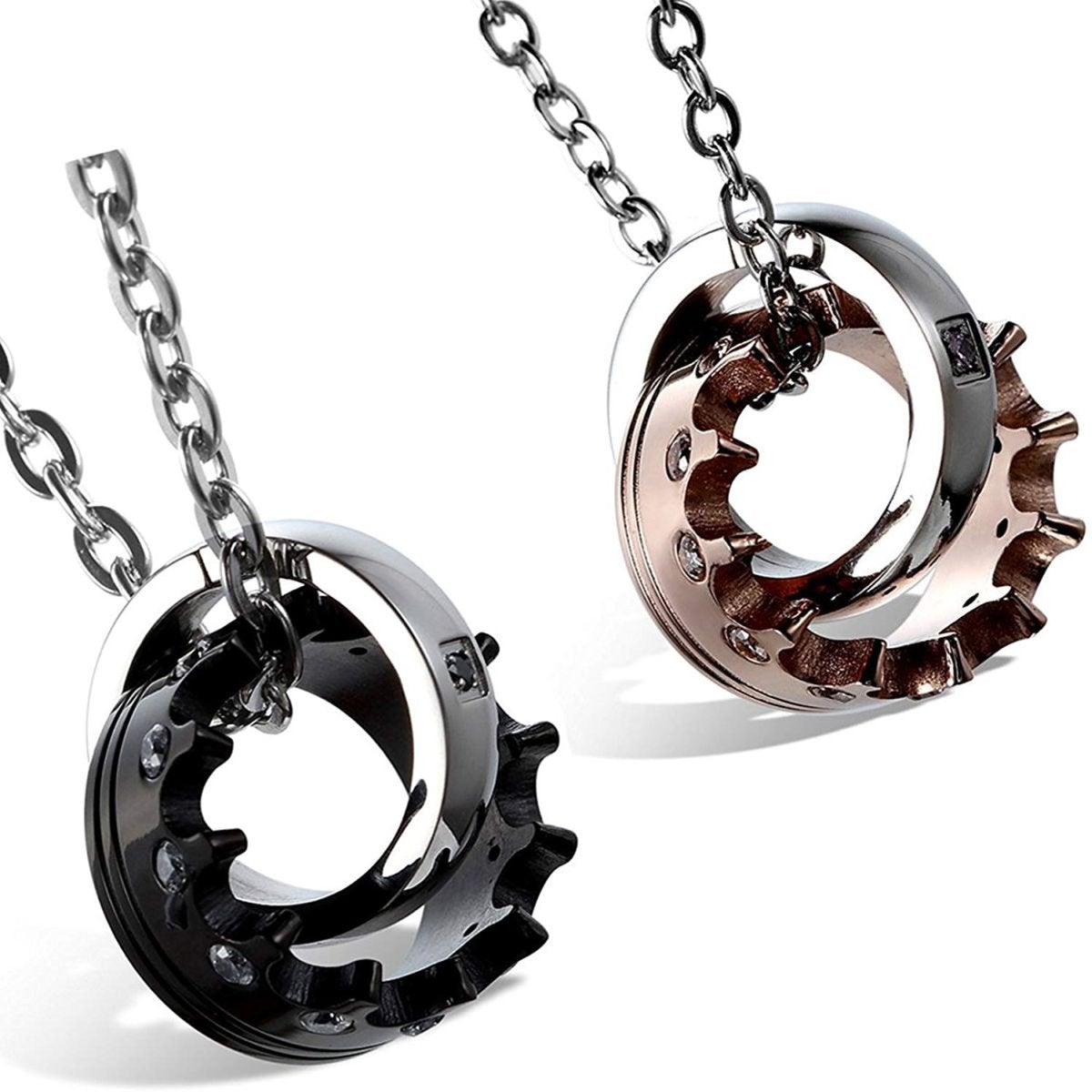 Couple Lovers Valentine Stainless Steel His Her Crown Pendant Chain