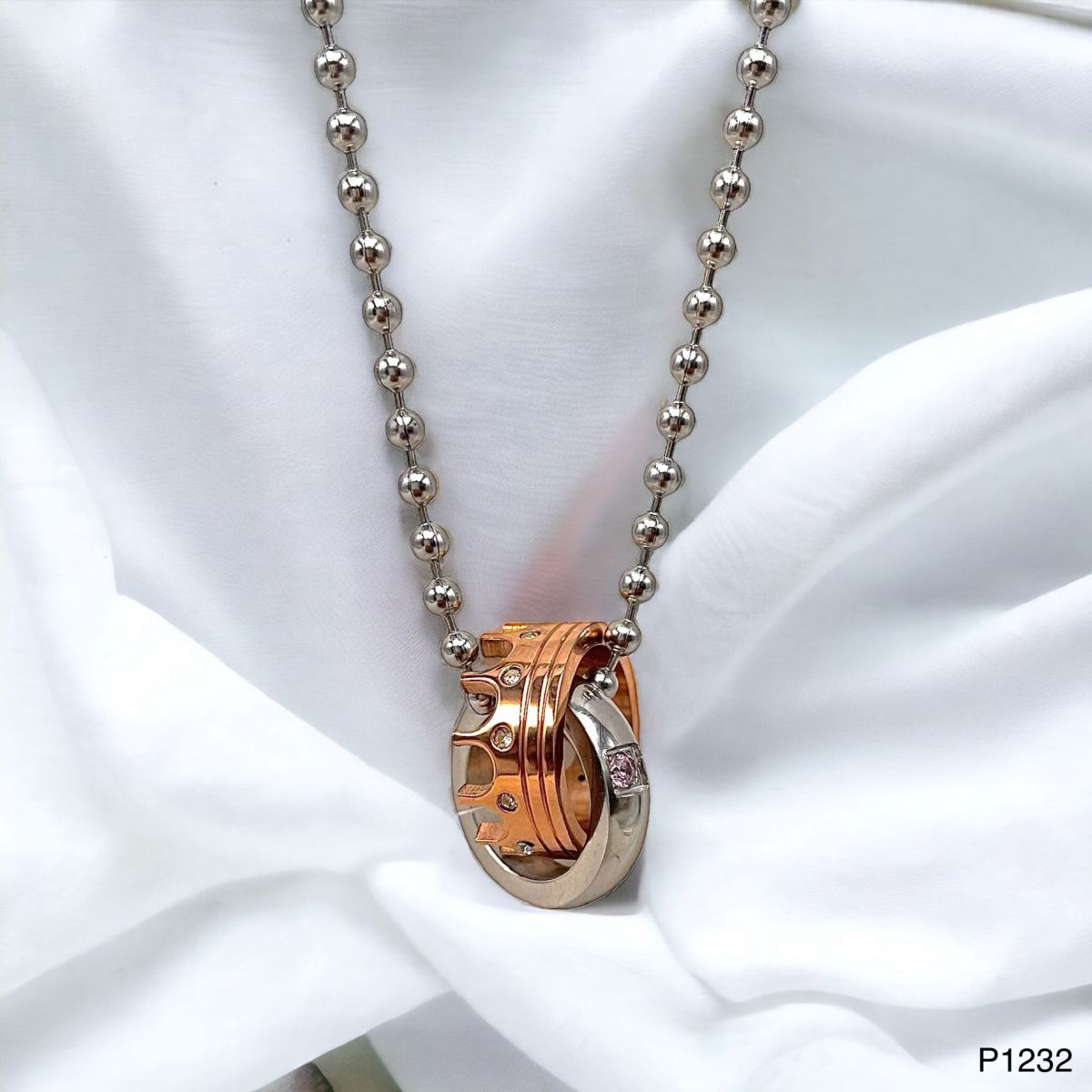 Couple Lovers Valentine Pink Stainless Steel Her Crown Pendant Chain Unisex Main image