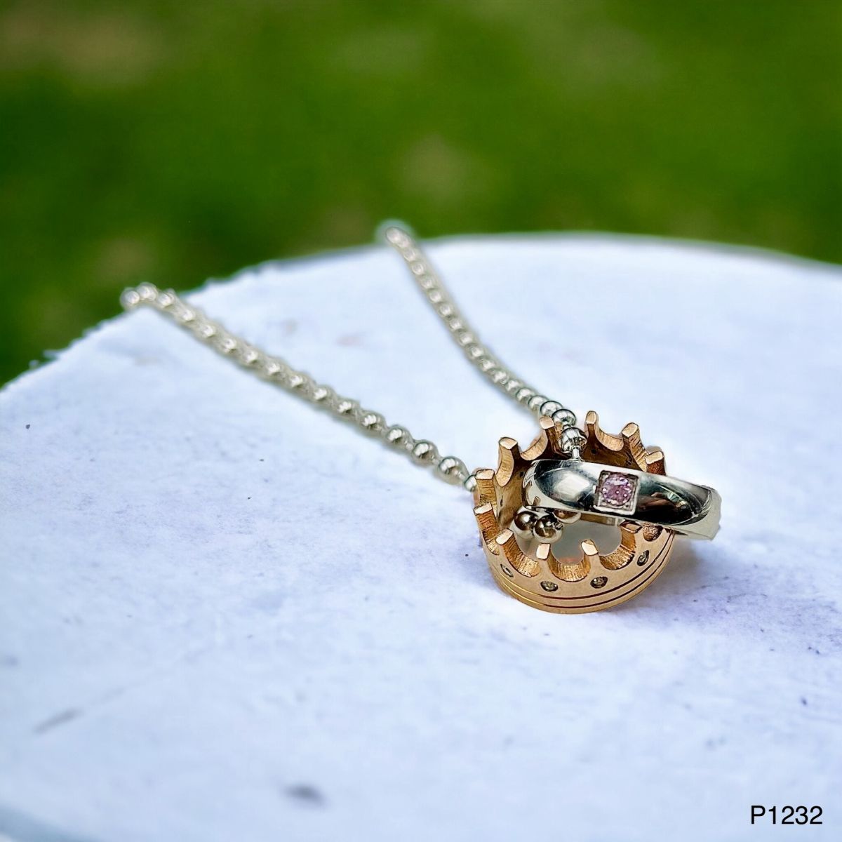 Couple Lovers Valentine Pink Stainless Steel Her Crown Pendant Chain Unisex Secondary image