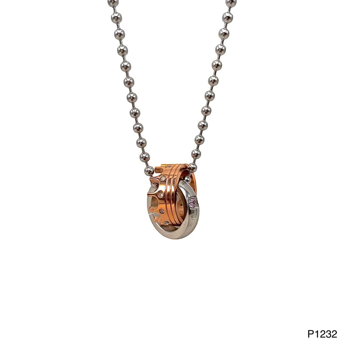 Couple Lovers Valentine Pink Stainless Steel Her Crown Pendant Chain Unisex
