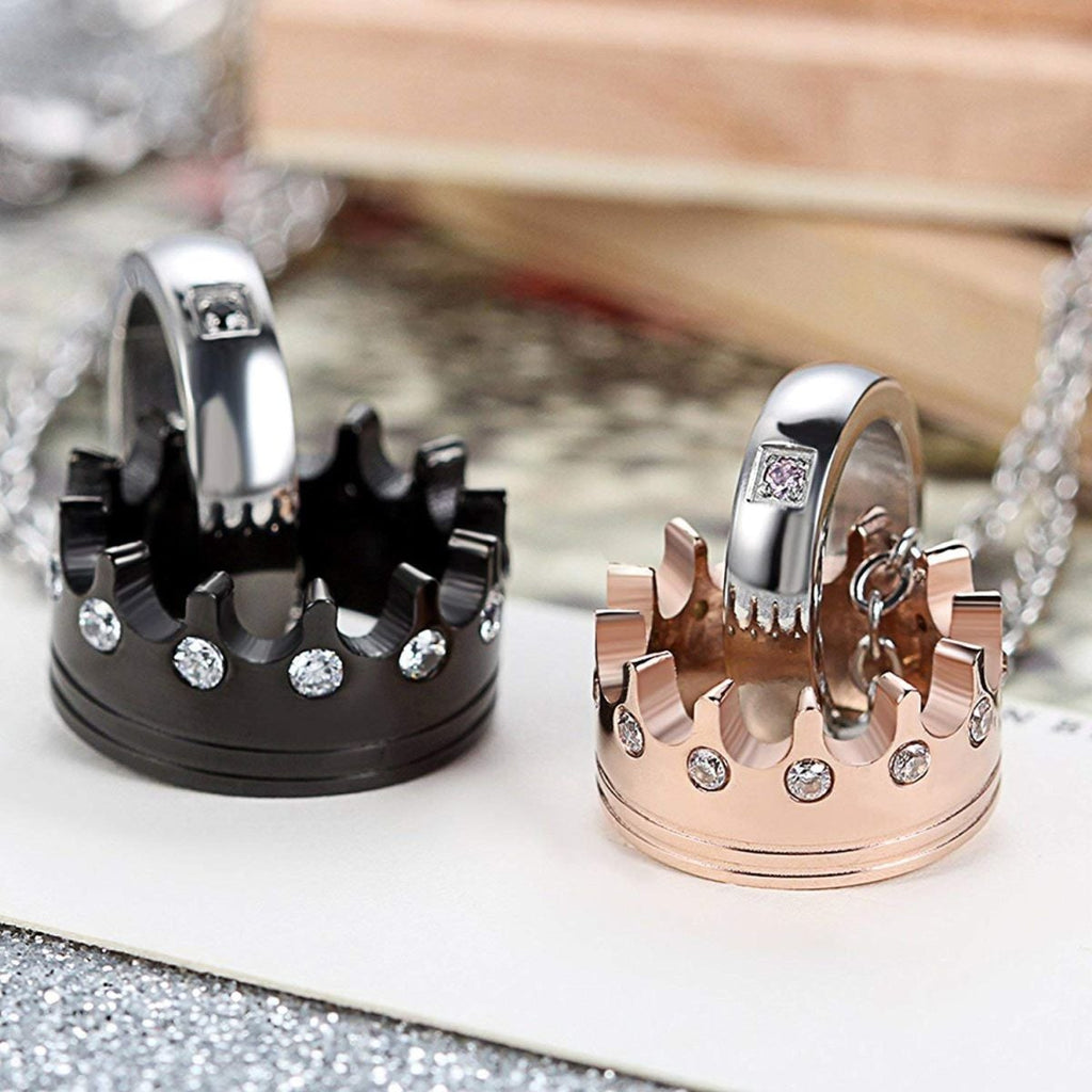 Couple Lovers Valentine Pink Stainless Steel Her Crown Pendant Chain