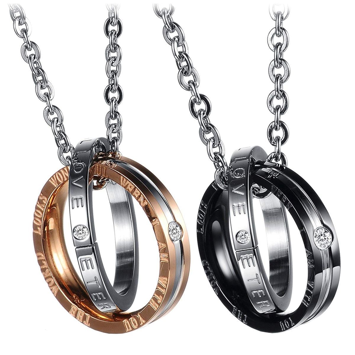 Couple Lovers Valentine Stainless Steel Rings Combo Pendant Chain Secondary image