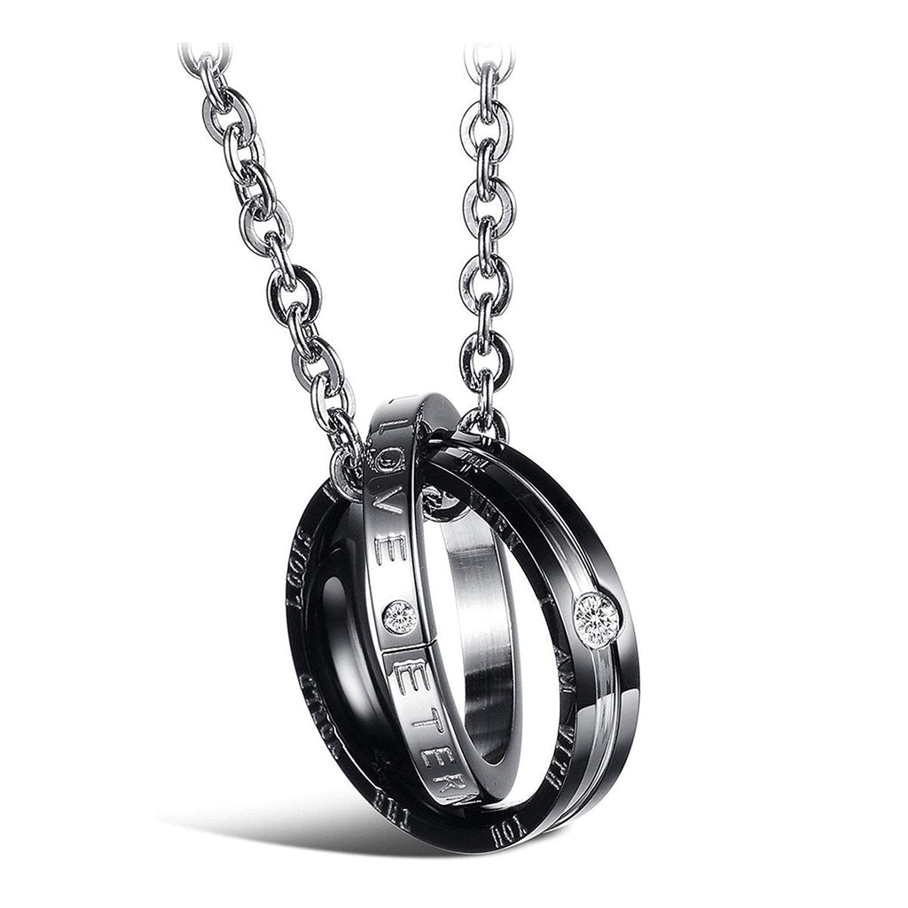 Couple Lovers Valentine Stainless Steel Rings Combo Pendant Chain