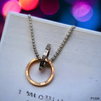 Dual Ring Silver 18K Rose Gold Silver Cubic Zirconia Anti Tarnish Stainless Steel Pendant Chain For Women
