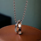Dual Ring Silver 18K Rose Gold Silver Cubic Zirconia Anti Tarnish Stainless Steel Pendant Chain For Women
