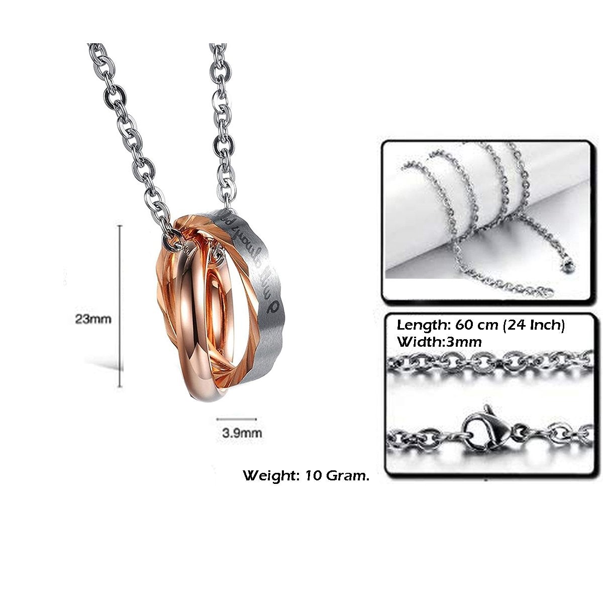 Couple Lover Black Stainless Steel Ring Necklace Pendant Chain Bulk