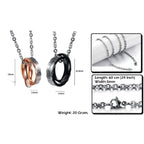 Couple Lover Valentine Black Rose Gold Stainless Steel Rings Combo Pendant Chain