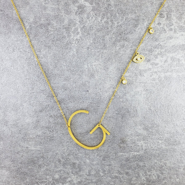 Stainless Steel Cubic Zirconia Gold Evil Eye Letter Alphabet Initial Pendant For Women Girls Secondary image