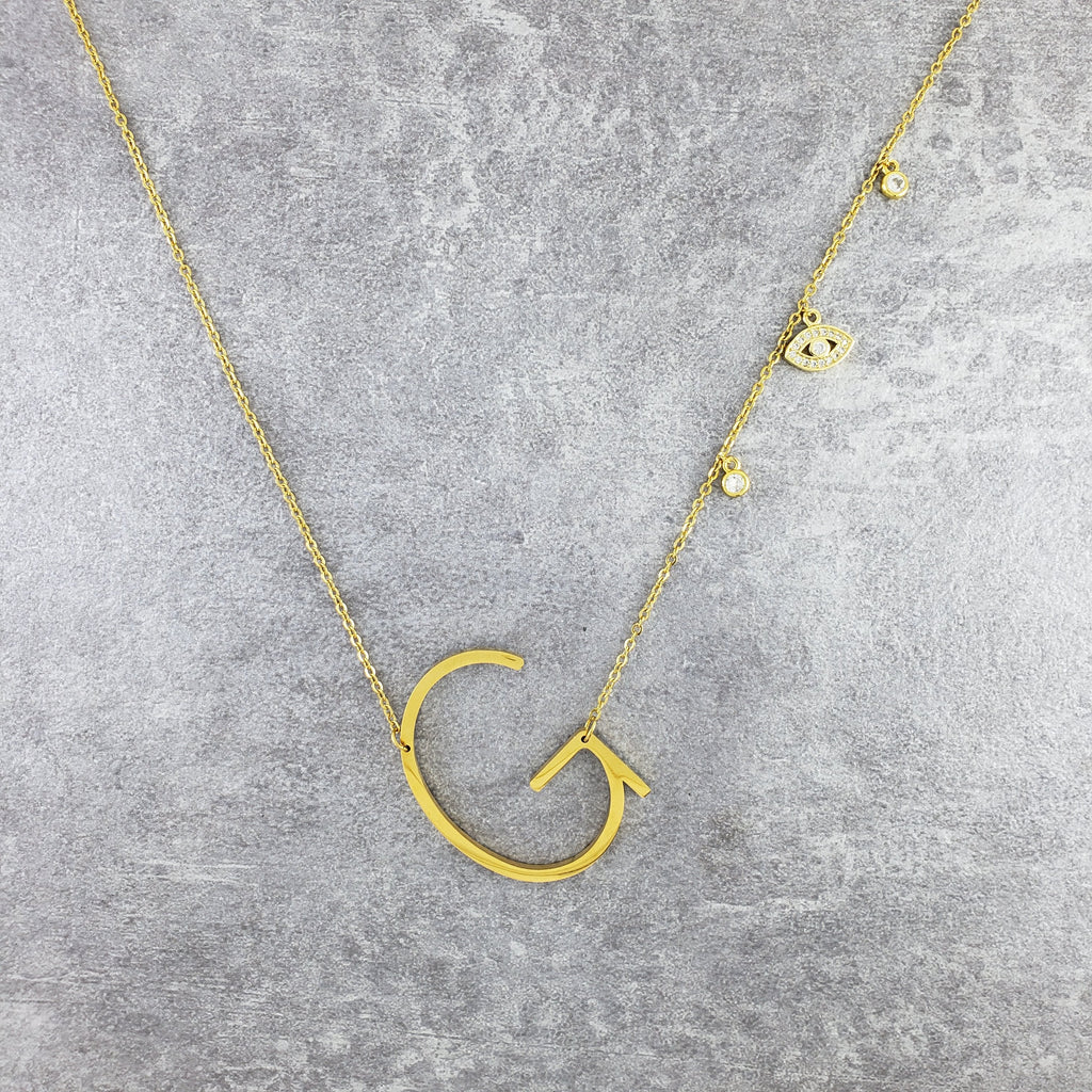 Stainless Steel Cubic Zirconia Gold Evil Eye Letter Alphabet Initial Pendant For Women Girls