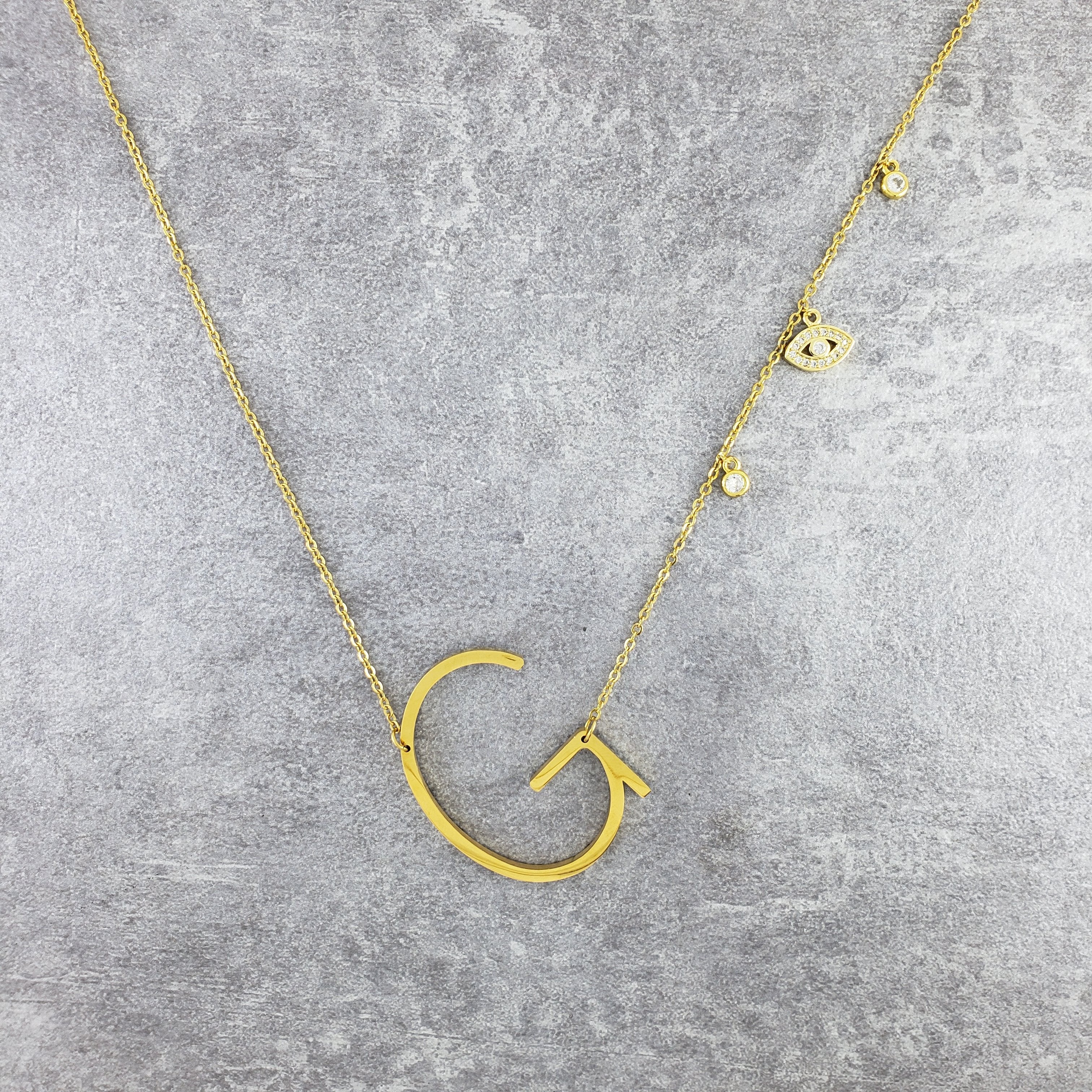 Stainless Steel Cubic Zirconia Gold Evil Eye Letter Alphabet Initial Pendant For Women Girls