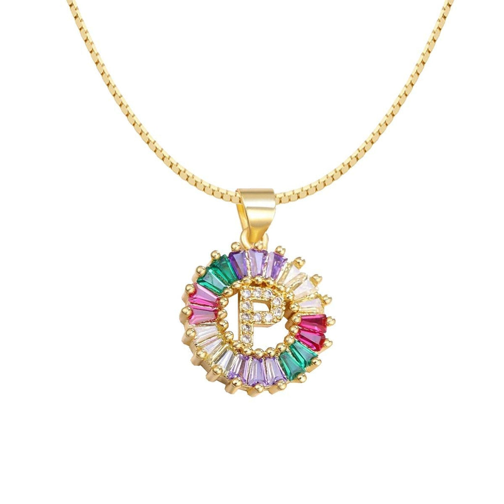 Initial Alphabet Large Letter Cubic Zirconia Cz 18K Gold Pendant Chain Necklacelocket
