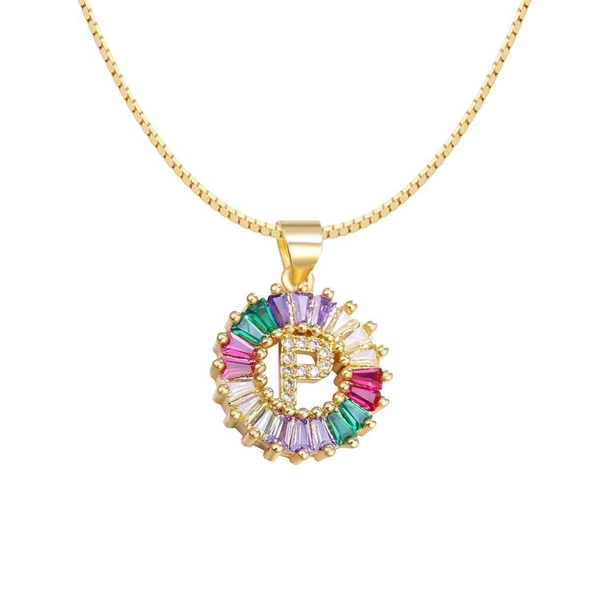 Initial Alphabet Large Letter Cubic Zirconia Cz 18K Gold Pendant Chain Necklacelocket