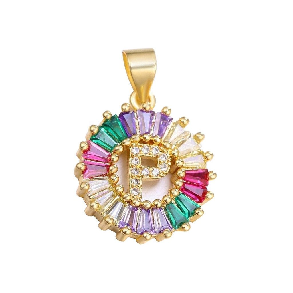 Initial Alphabet Large Letter Cubic Zirconia Cz 18K Gold Pendant Chain Necklacelocket