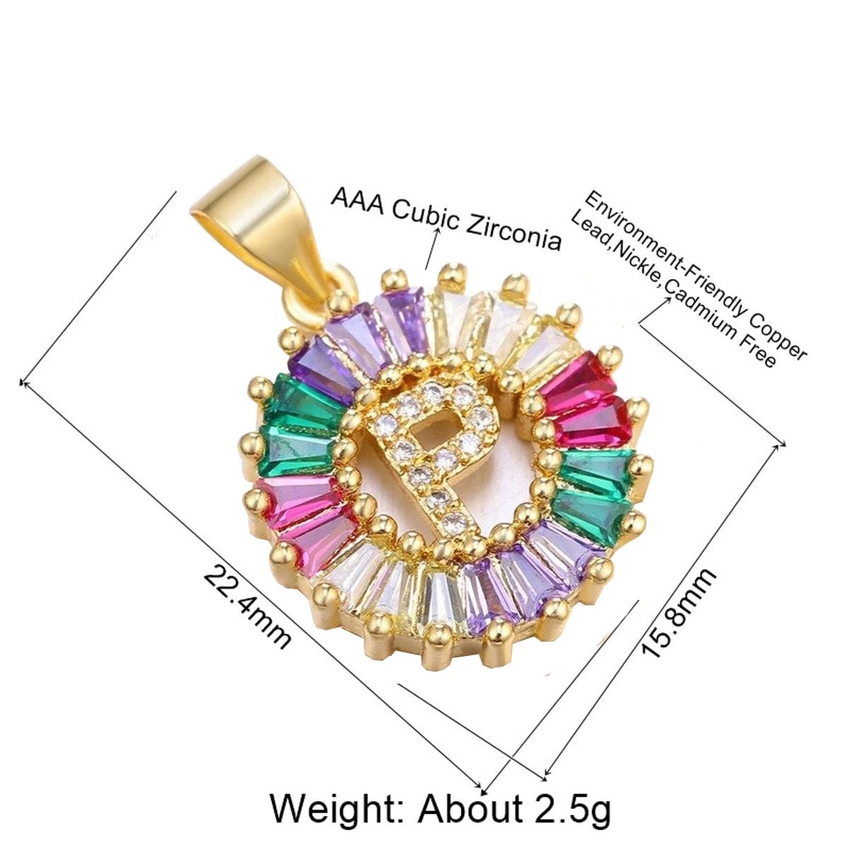 Initial Alphabet Large Letter Cubic Zirconia Cz 18K Gold Pendant Chain Necklacelocket